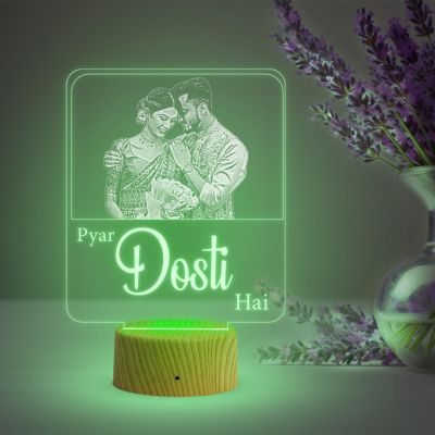Couple Photo Night Lamp with Multicolored Light Customized Photo & Pyar Dosti Hai Frane Gift for Wife & Husband, Gift for Birthday, Wedding, Anniversary, Engagement